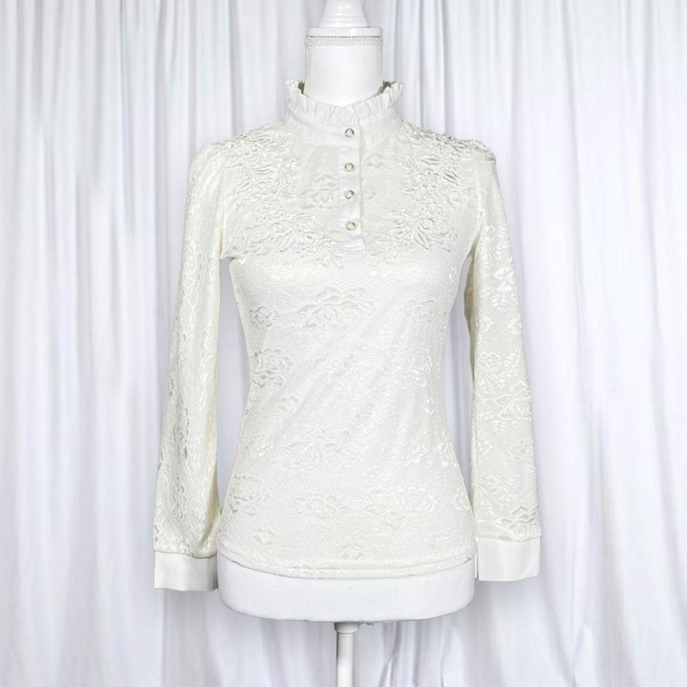 Hanxiner Lace Ruffle Collar Long Sleeve Top Coquette 2000s